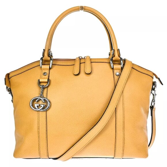GUCCI GG Interlocking Charm 2Way Shoulder Hand Bag Leather Beige Silver 84ED479 - Picture 1 of 16